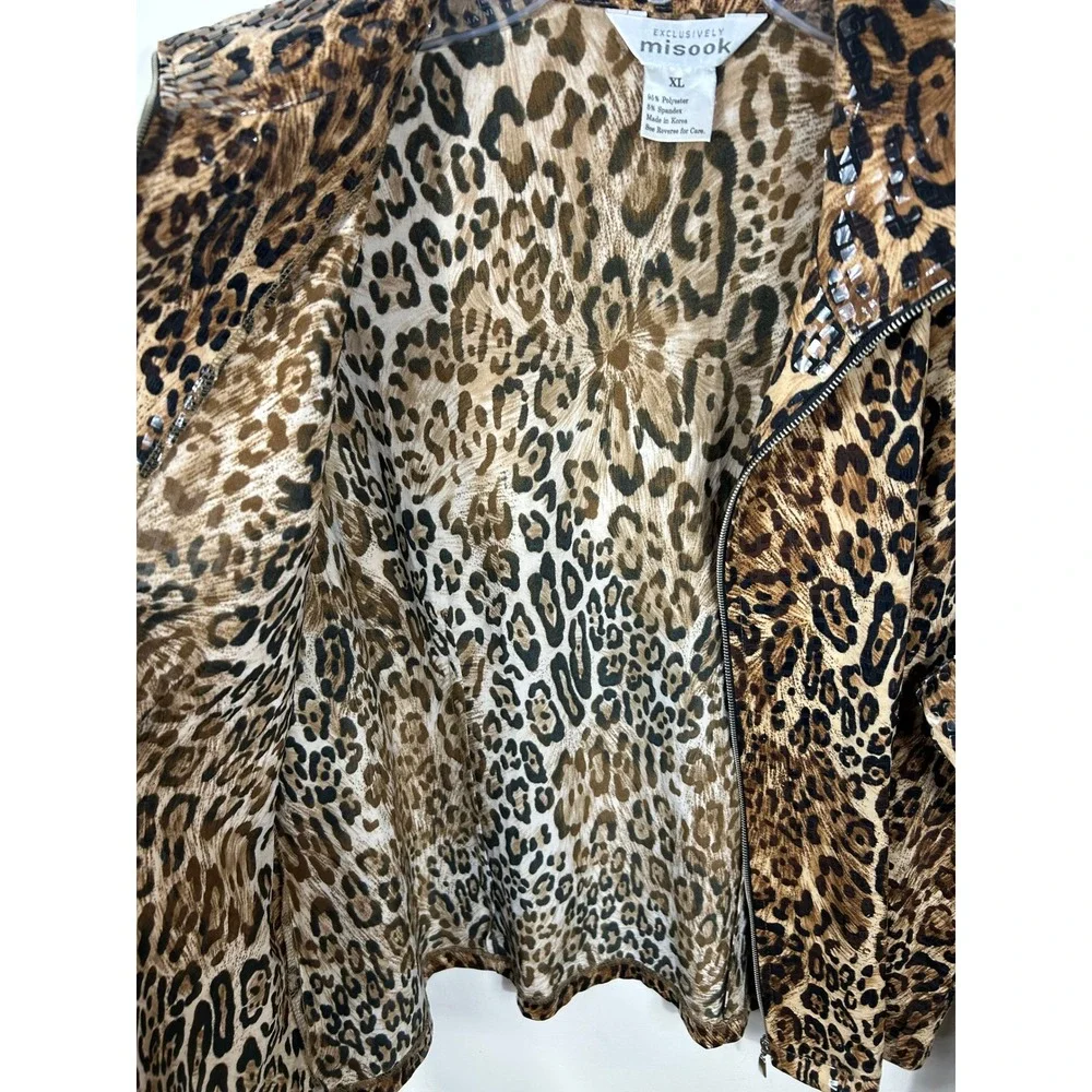 Exclusively Misook Leopard Print Jacket Women XL Shimmer Sequin Full Zip Stretch - Picture 7 of 7